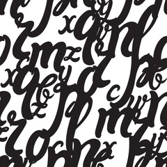 Hand drawn letters seamless pattern. Black and white illustration