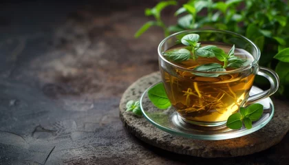Rolgordijnen Fresh organic green herb leaves tea © Ainur