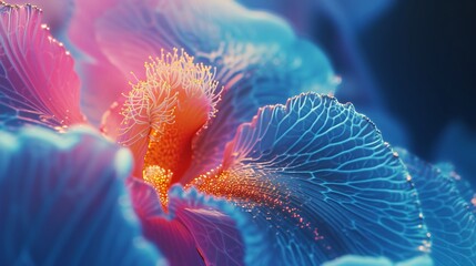 Orchid Overture: A mesmerizing macro wave dance enfolds vibrant orchid blooms, serenading with soothing rhythms. - obrazy, fototapety, plakaty