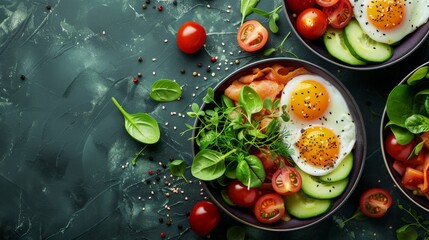 Healthy eating and diet concepts. Top view of spring salad on color background