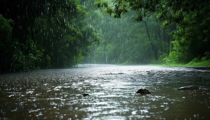 Heavy rain in the forest 