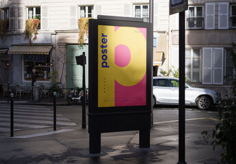 Mockup of customizable vertical poster in city scene