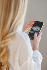 Close up of bodies in woman hands in office