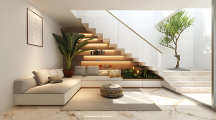 home interior design small space storage under stair area organize concept,generative ai - obrazy, fototapety, plakaty