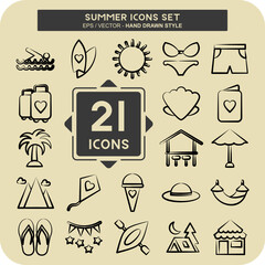 Icon Set Summer. suitable for education symbol. hand drawn style. simple design editable. design template vector. simple illustration