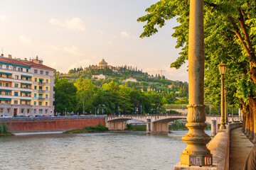 Verona city downtown skyline, cityscape of Italy in Europe - 750377906