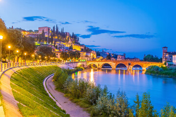 Verona city downtown skyline, cityscape of Italy in Europe - 750377924