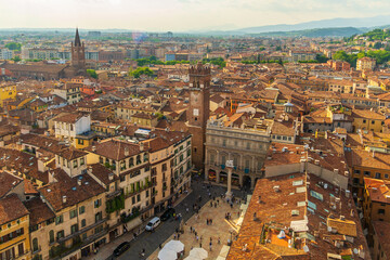 Verona city downtown skyline, cityscape of Italy in Europe - 750377933