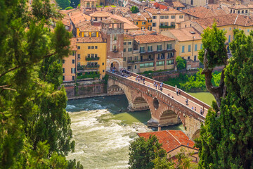 Verona city downtown skyline, cityscape of Italy in Europe - 750377992