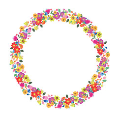 Vector floral wreath. Abstract flowers arrange in round border