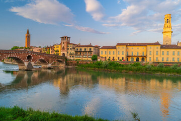 Verona city downtown skyline, cityscape of Italy in Europe - 750378121