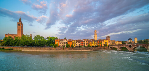 Verona city downtown skyline, cityscape of Italy in Europe - 750378139