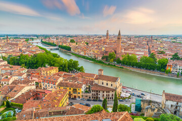 Verona city downtown skyline, cityscape of Italy in Europe - 750378179