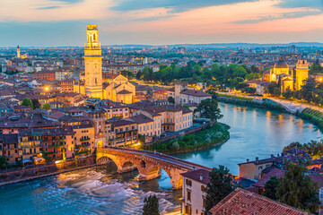 Verona city downtown skyline, cityscape of Italy in Europe - 750378182