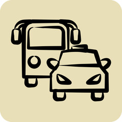Icon Bus and Car. suitable for Automotive symbol. hand drawn style. simple design editable