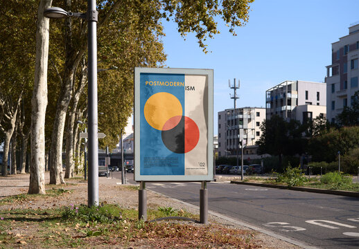 Mockup of vertical customizable sign on roadside