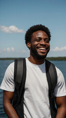 Fototapeta premium Young men African American smiling happily.