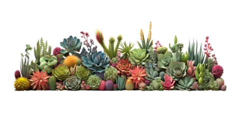 Decorative composition composed of groups of different species of cacti, aloe and succulent plants