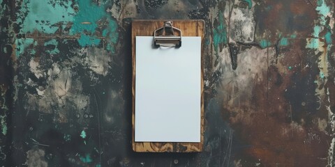 An empty white paper is clipped to a clipboard.