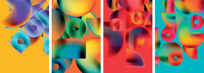 Set of colorful posters with round geometric elements and circles. Vector illustration For Wallpaper, Banner, Background, Card, Book Illustration