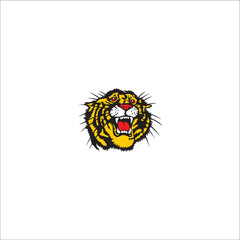 Vector tiger face with open mouth can be used as sticker, graphic design 