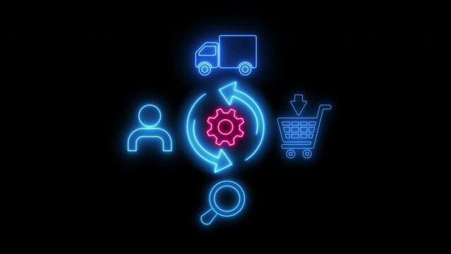 Concept of E-commerce, delivery and logistic chain sign. Freight supplier symbol. 4K motion graphic animation of supply chain line icon isolated on transparent background.