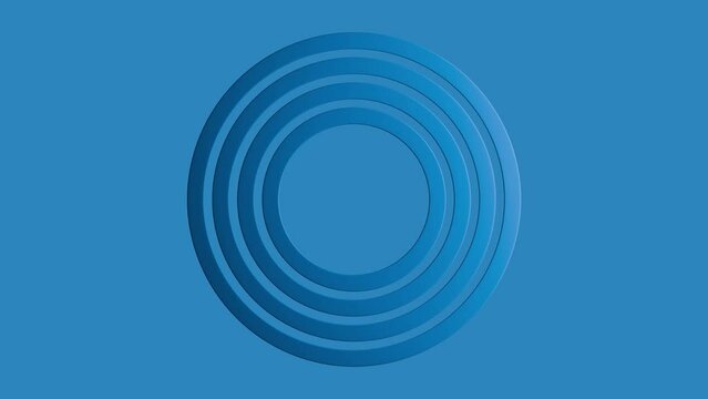 Four Blue Concentric Circles Structure Rotating. Seamless Motion. Isolated on Blue Background