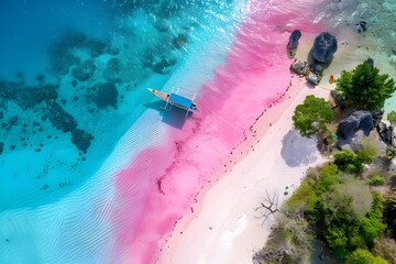 aerial view of pink beach
