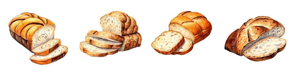 bread isolated on a transparent PNG background, white background , Generative Ai