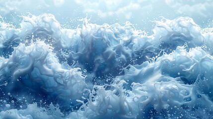 The top of the ocean shows soap foam and bubbles against a dark background. - obrazy, fototapety, plakaty