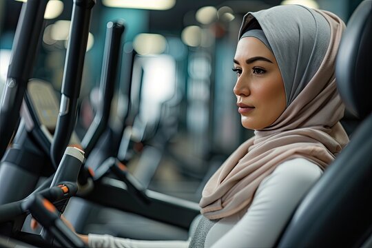 muslim woman wearing a hijab workout in a gym
