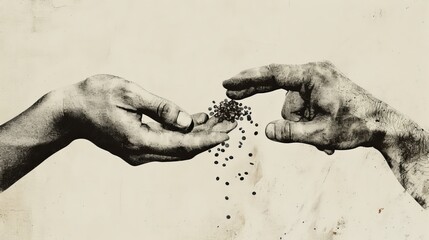 A hand planting seeds in the palm of another hand, symbolizing the power of nurturing and growth