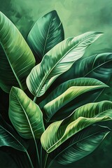Elegance, big green leaves, palm tree painting illustration