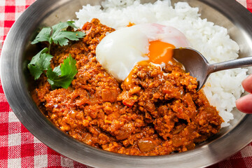 ドライカレー　Photo of homemade spicy dry curry