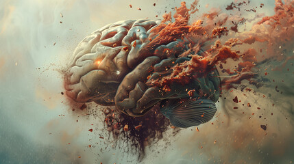 Surreal broken brain crumble . Neurological disease concept .