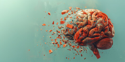 Surreal broken brain crumble . Neurological disease concept .