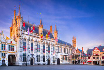 Bruges, Belgium. De Burg in sunrise light, famous city of Flanders.