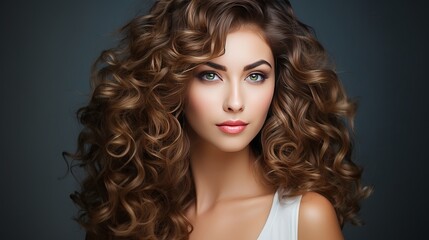Smooth, healthy hair and glowing, tan skin natural beauty model for hair and skin care products