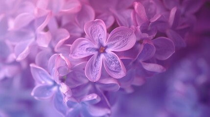 Fototapeta na wymiar Macro capture of lilac flowers dancing in an enchanted waltz of frozen and warm blending colors.