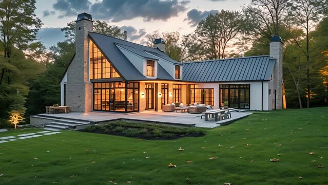 Nestled in the heart of the countryside this modern home boasts a unique adaptive reuse concept incorporating a restored historic schoolhouse into its design.