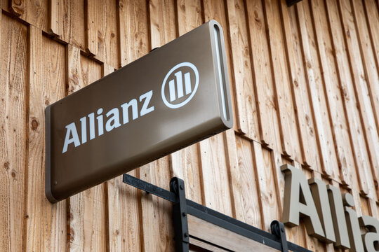 allianz insurance logo brand and sign text facade office facade building of chain agency financial services providers