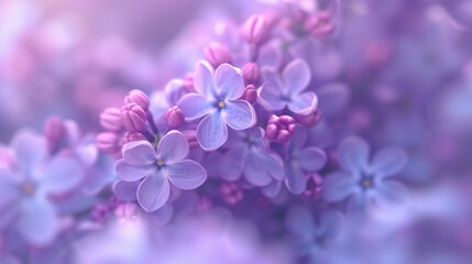 Whispering Lilac Aura: Macro view of lilac blooms, emanating a gentle, whispering aura.