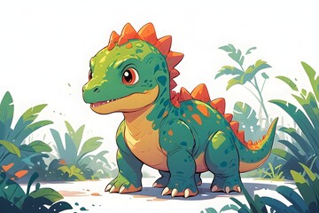 Fototapeta premium Cute baby dinosaur cartoon, illustration on white background.