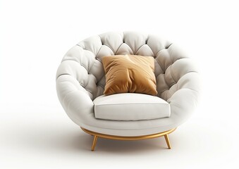 Elegant Modern Round White Tufted Armchair with Golden Legs