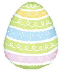 Easter eggs with alternating patterns of blue, green, yellow, and pink.