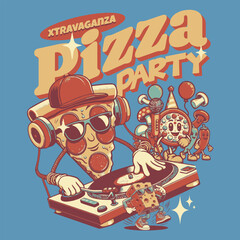 Mascot Pizza Party Vector Art, Illustration and Graphic