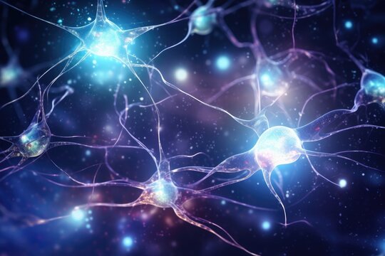 Background from nerve cells or neural networks with cell activity between each other. Human nervous system and brain activity concept, Ai Generated