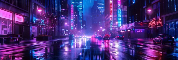 Neon Cyberpunk City, Urban Future Metaverse, Night Purple Street Texture Background, Copy Space
