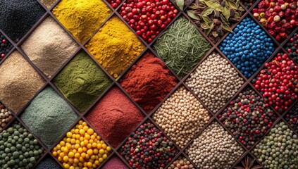 Colorful Assortment of Spices in Wooden Box