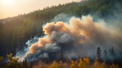 Huge plume of smoke from a terrible forest fire - obrazy, fototapety, plakaty